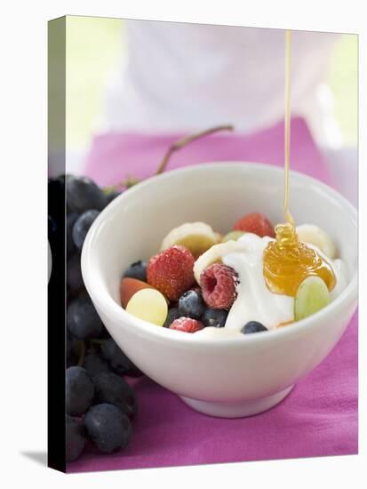 Honey Running onto Fruit Muesli with Yoghurt-null-Premier Image Canvas