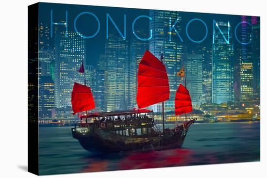 Hong Kong, China - Aqua Luna-Lantern Press-Stretched Canvas