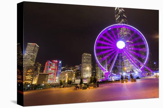 Hong Kong, China. Night Skyline with New Ferris Wheel and Twilight , Purple-Bill Bachmann-Premier Image Canvas