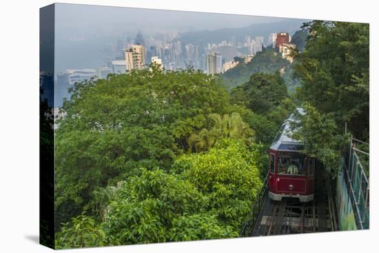 Hong Kong, China. Victoria Peak Tram Going Down Mountain on Smoggy, Hazy, Foggy Day-Bill Bachmann-Premier Image Canvas