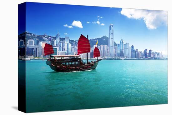 Hong Kong Harbour & Red Junk-null-Stretched Canvas