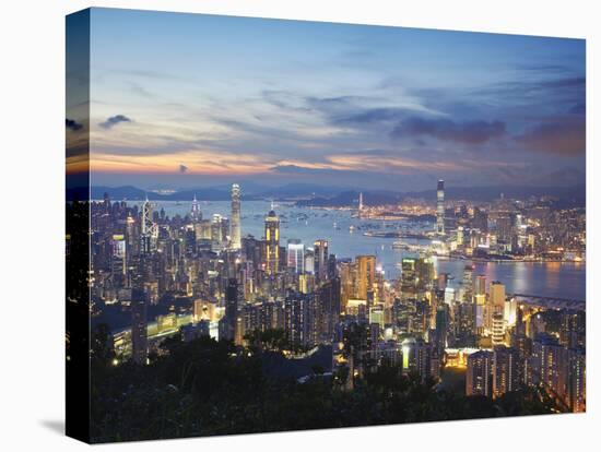 Hong Kong Island and Kowloon Skylines at Sunset, Hong Kong, China-Ian Trower-Premier Image Canvas