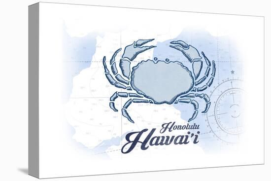 Honolulu, Hawaii - Crab - Blue - Coastal Icon-Lantern Press-Stretched Canvas