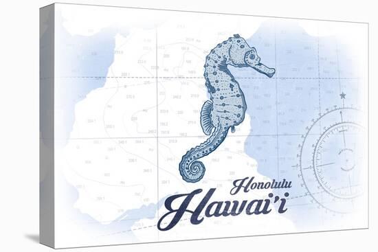 Honolulu, Hawaii - Seahorse - Blue - Coastal Icon-Lantern Press-Stretched Canvas