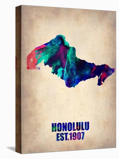 Honolulu Watercolor Map-NaxArt-Stretched Canvas