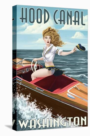 Hood Canal, Washington - Pinup Girl Boating-Lantern Press-Stretched Canvas