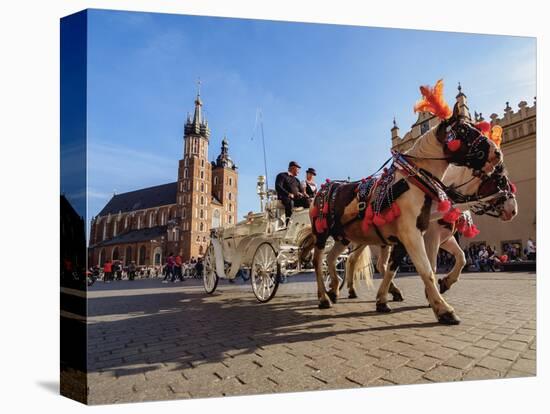 Horse Carriage with St. Mary Basilica in the background, Main Market Square, Cracow, Lesser Poland-Karol Kozlowski-Premier Image Canvas