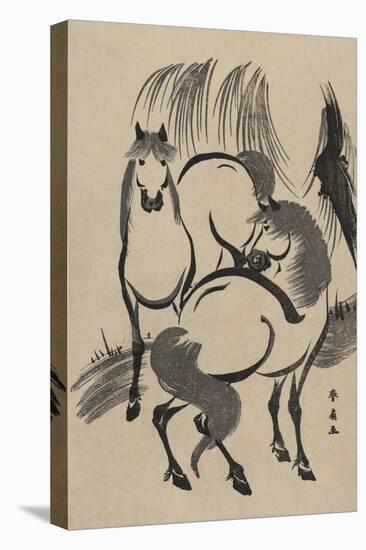 Horses under a Willow Tree.-Shunsen Katsukawa-Stretched Canvas