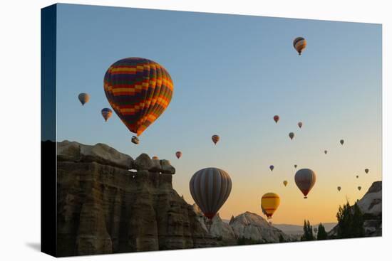 Hot Air Balloons Cruising over Cappadocia, Anatolia, Turkey, Asia Minor, Eurasia-James Strachan-Premier Image Canvas