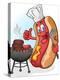 Hot Dog Chef Cartoon Grilling Burgers-Tony Oshlick-Stretched Canvas