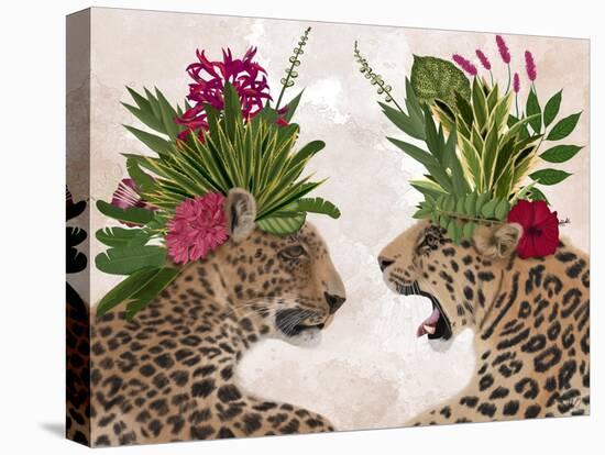 Hot House Leopards, Pair, Pink Green-Fab Funky-Stretched Canvas