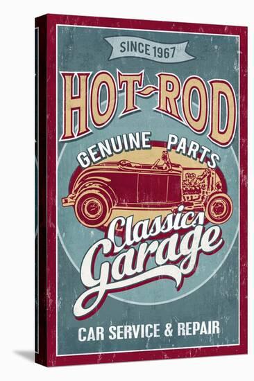 Hot Rod Garage - Classic Cars - Vintage Sign-Lantern Press-Stretched Canvas