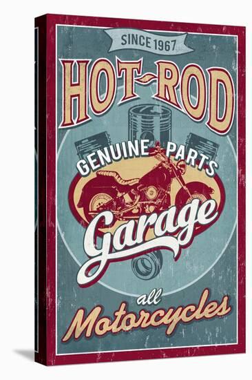 Hot Rod Garage - Motorcycles - Vintage Sign-Lantern Press-Stretched Canvas