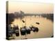 Houseboats Moored on River Thames with Putney Bridge at Sunset, Uk-Simon Warren-Premier Image Canvas