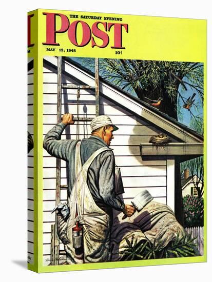 "Housepainter and Bird's Nest," Saturday Evening Post Cover, May 12, 1945-Stevan Dohanos-Premier Image Canvas