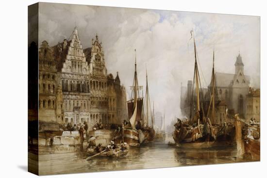 Houses of the Franc Bateliers and Church of St. Nicholas on the Canal at Ghent, 1845-William Callow-Premier Image Canvas