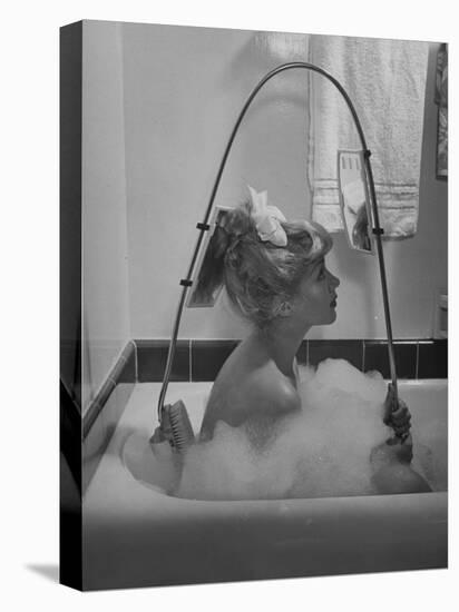 Housewife Using New Innovative Crooked Back Brush Marketed by Los Angeles Brush Manufacture, Inc-Allan Grant-Premier Image Canvas