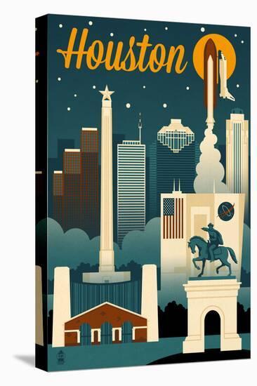 Houston, Texas - Retro Skyline-Lantern Press-Stretched Canvas