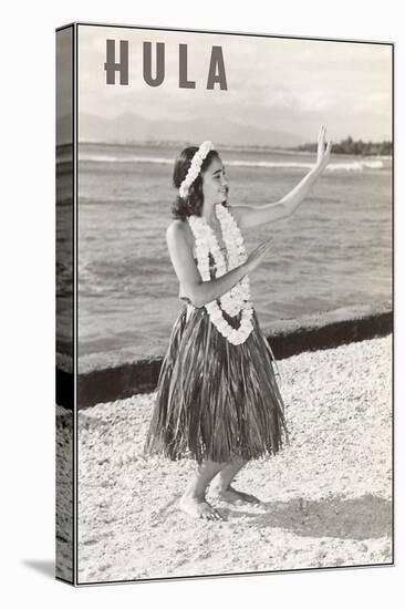 Hula Girl with Lei on Beach-null-Stretched Canvas