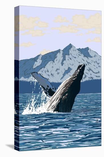 Humpback Whale - Mountains-Lantern Press-Stretched Canvas