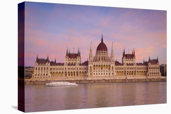 Hungarian Parliament Building and the River Danube at Sunset, Budapest, Hungary, Europe-Doug Pearson-Premier Image Canvas