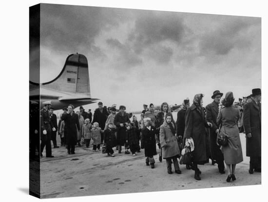 Hungarian Political Refugees Getting Off an Airplane-Carl Mydans-Premier Image Canvas