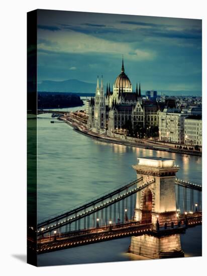 Hungary, Budapest, Parliament Buildings, Chain Bridge and River Danube-Michele Falzone-Premier Image Canvas