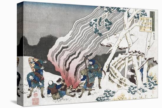 Hunters by a Fire in Snow', from the Series 'One Hundred Poems as Told by the Nurse', Circa 1835-Chokosai Eisho-Premier Image Canvas