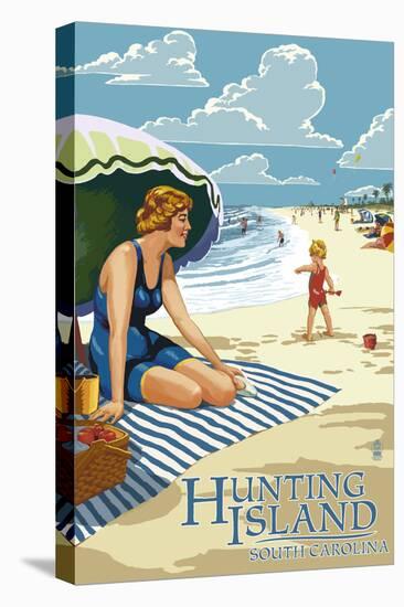 Hunting Island, South Carolina - Woman on Beach-Lantern Press-Stretched Canvas