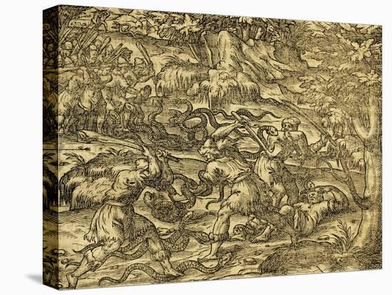 Hunting Snakes in Northern Bosnia, Engraving from Universal Cosmology-Andre Thevet-Premier Image Canvas