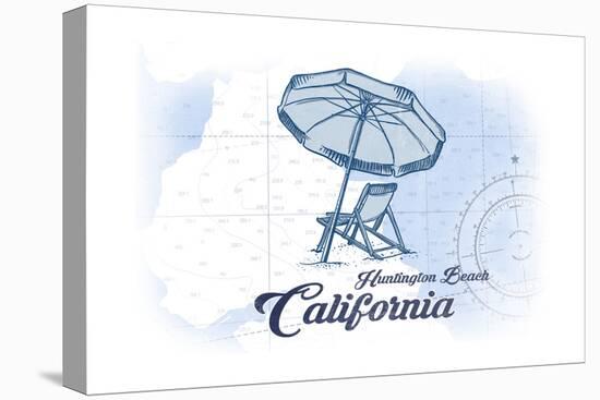 Huntington Beach, California - Beach Chair and Umbrella - Blue - Coastal Icon-Lantern Press-Stretched Canvas