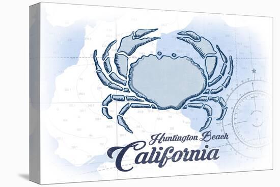 Huntington Beach, California - Crab - Blue - Coastal Icon-Lantern Press-Stretched Canvas