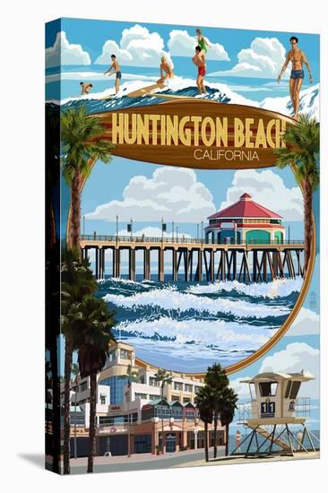 Huntington Beach, California - Montage Scenes-Lantern Press-Stretched Canvas