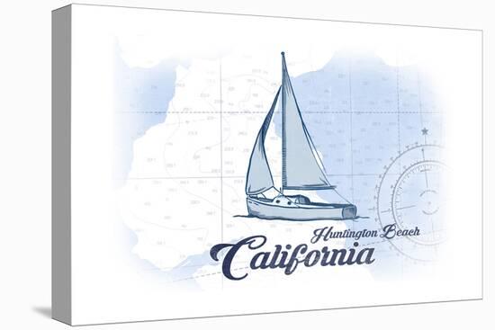 Huntington Beach, California - Sailboat - Blue - Coastal Icon-Lantern Press-Stretched Canvas