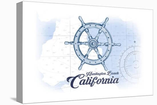 Huntington Beach, California - Ship Wheel - Blue - Coastal Icon-Lantern Press-Stretched Canvas