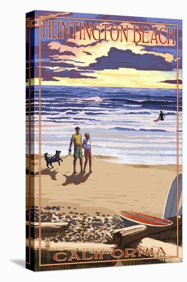 Huntington Beach, California - Sunset Beach Scene-Lantern Press-Stretched Canvas