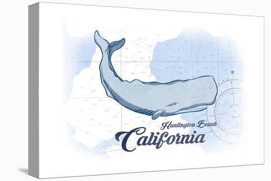 Huntington Beach, California - Whale - Blue - Coastal Icon-Lantern Press-Stretched Canvas