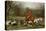 Huntsman with Foxhounds Tracking a Scent Across a Brook, England, 1800s-null-Premier Image Canvas