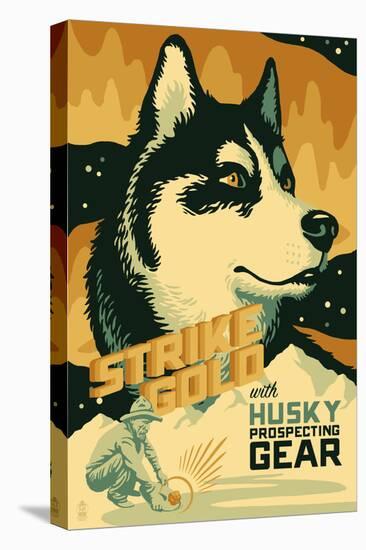 Husky - Retro Gold Mining Ad-Lantern Press-Stretched Canvas