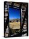 Hut Framed by Window of Burnt Log Cabin, Wind River Country, Lander, USA-Brent Winebrenner-Premier Image Canvas