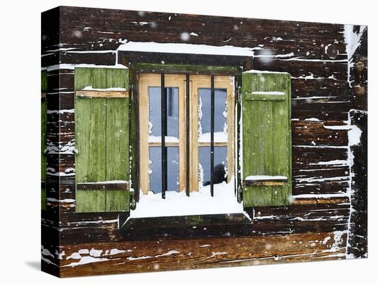 hut window with shutters, snowdrift, detail-Martin Ley-Premier Image Canvas
