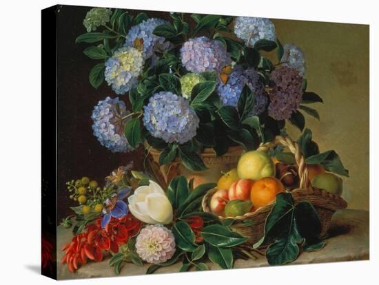 Hydrangea in a Jug and a Basket with Oranges, Lemons and Figs, 1834-Johan Laurentz Jensen-Premier Image Canvas