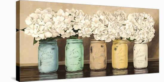 Hydrangeas in Mason Jars-Jenny Thomlinson-Stretched Canvas