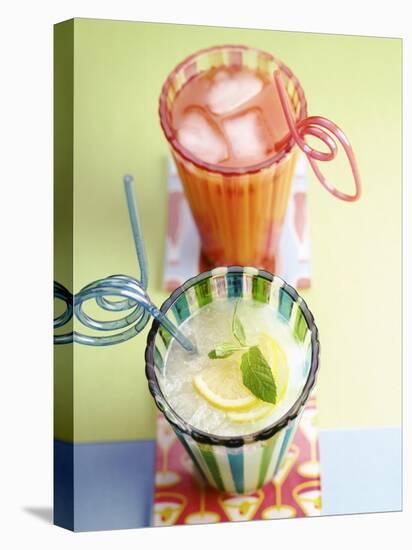 Ice-Cold Lemonade and Pink Grapefruit Juice in Glasses-null-Premier Image Canvas