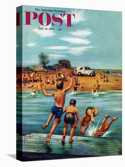 "Ice Cream Truck at the Beach" Saturday Evening Post Cover, July 31, 1954-Stevan Dohanos-Premier Image Canvas
