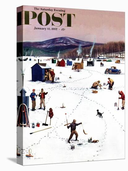 "Ice Fishing Camp" Saturday Evening Post Cover, January 12, 1957-Stevan Dohanos-Premier Image Canvas