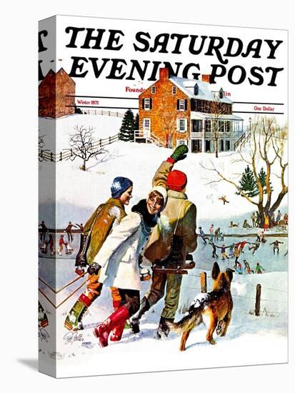 "Ice-Skating in the Country," Saturday Evening Post Cover, December 1, 1971-John Falter-Premier Image Canvas
