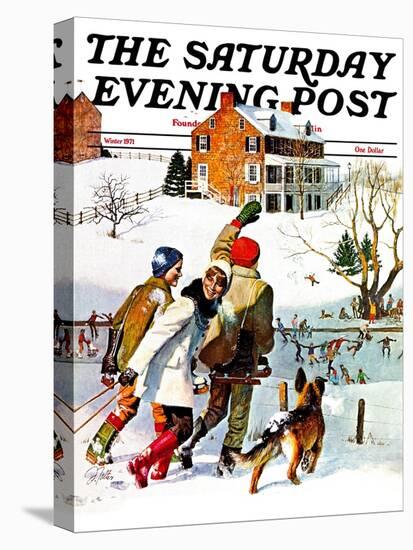 "Ice-Skating in the Country," Saturday Evening Post Cover, December 1, 1971-John Falter-Premier Image Canvas