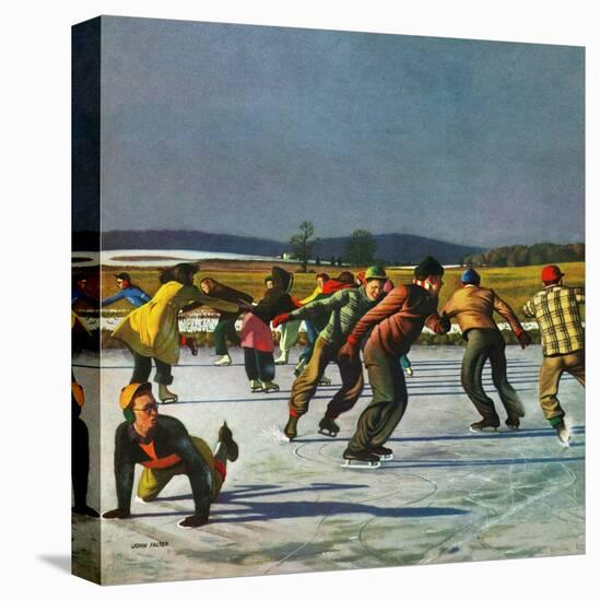 "Ice Skating on Pond", January 26, 1952-John Falter-Premier Image Canvas