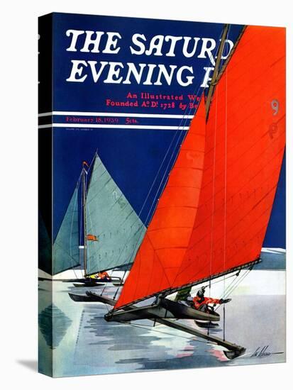 "Iceboats Racing," Saturday Evening Post Cover, February 18, 1939-Ski Weld-Premier Image Canvas